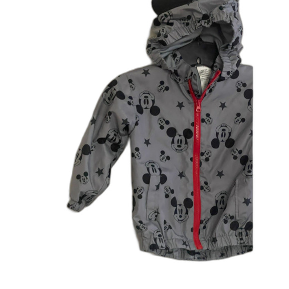 Disney Mickey Mouse Windbreaker Jacket Boys 3T Grey Full Zip Hood w/ Ears Coat - Picture 2 of 7